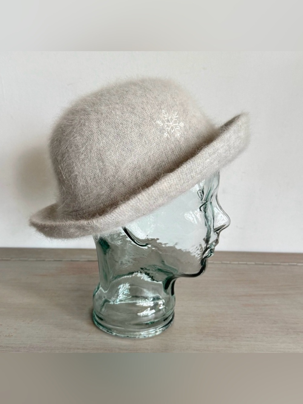 Angora Wool Light Gray Bowler Fedora Winter Snowflake Christmas‎ Soft  Hat